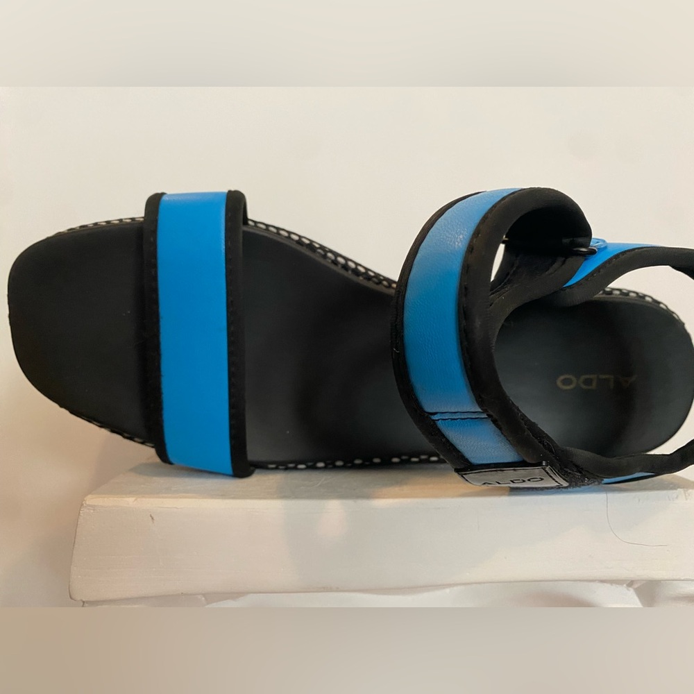 Aldo Black and Bright Blue Sandals